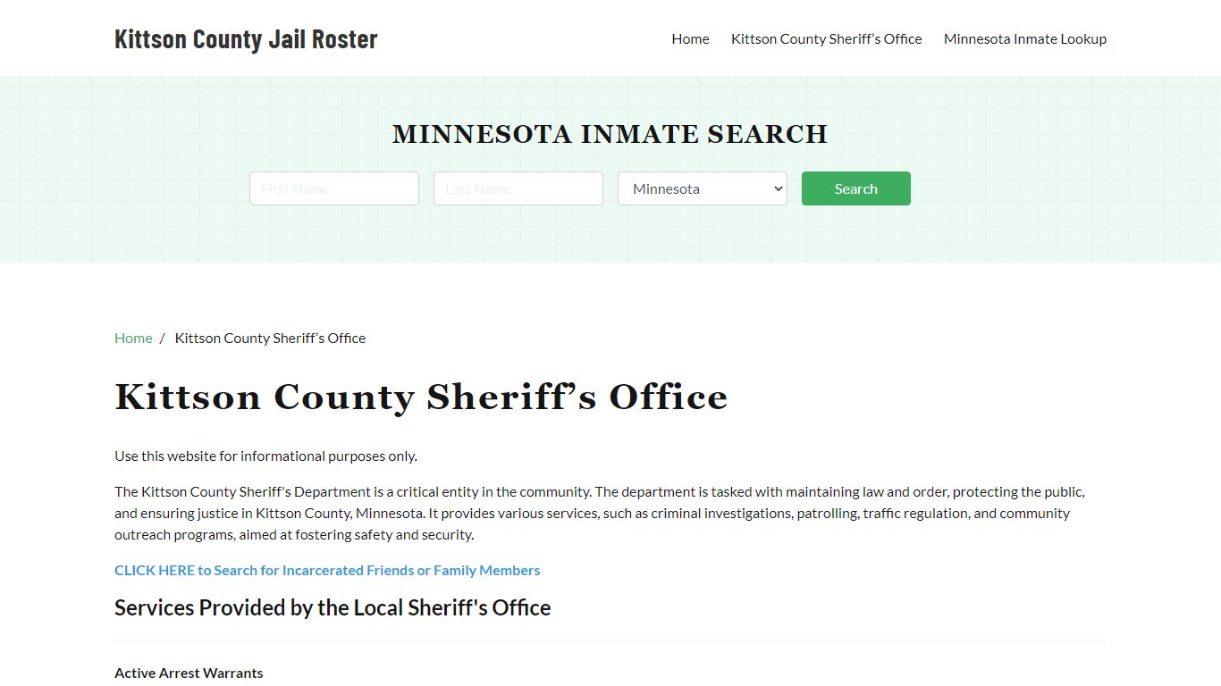 Kittson County Sheriff Office, MN, Arrest Warrants Search